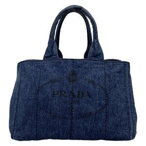 Auth PRADA Canapa Navy Denim Tote Bag